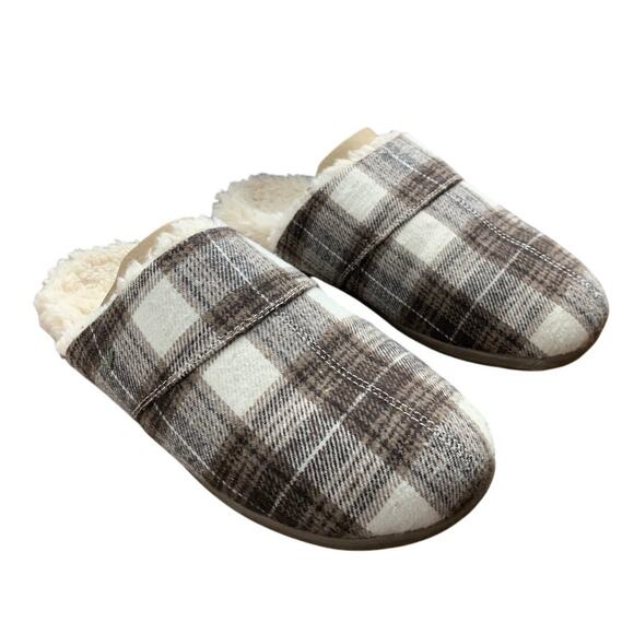 Vionic Mens Size 8 Brown White Plaid Memory Foam Slide On Mule Slippers Shoes - Picture 1 of 6